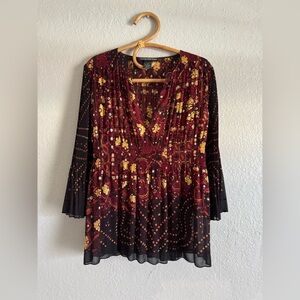 Vivienne Tam Red and Gold Fallcore Pleated Blouse